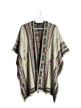 Embroidered Aztec Bohemian Open Front Knit Cardigan